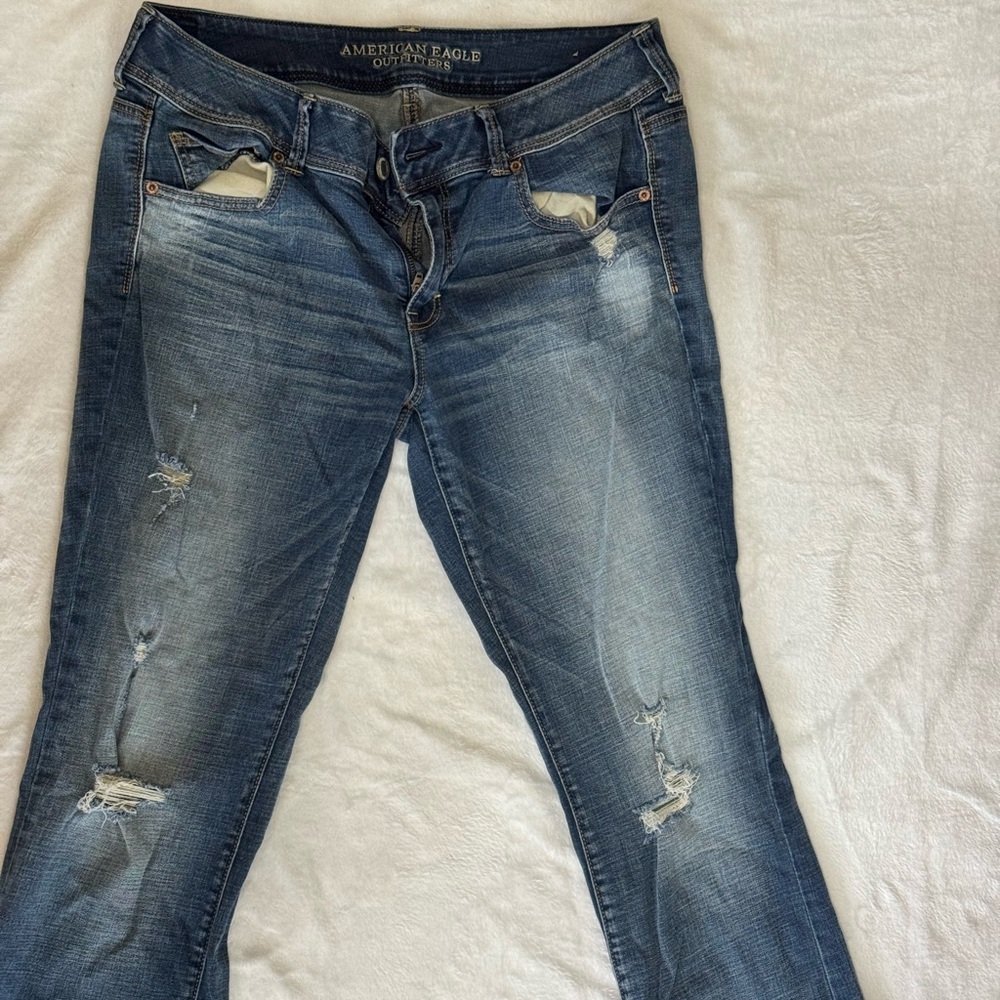 American Eagle Outfitters‎ Distressed Straight Leg Jeans - Blue